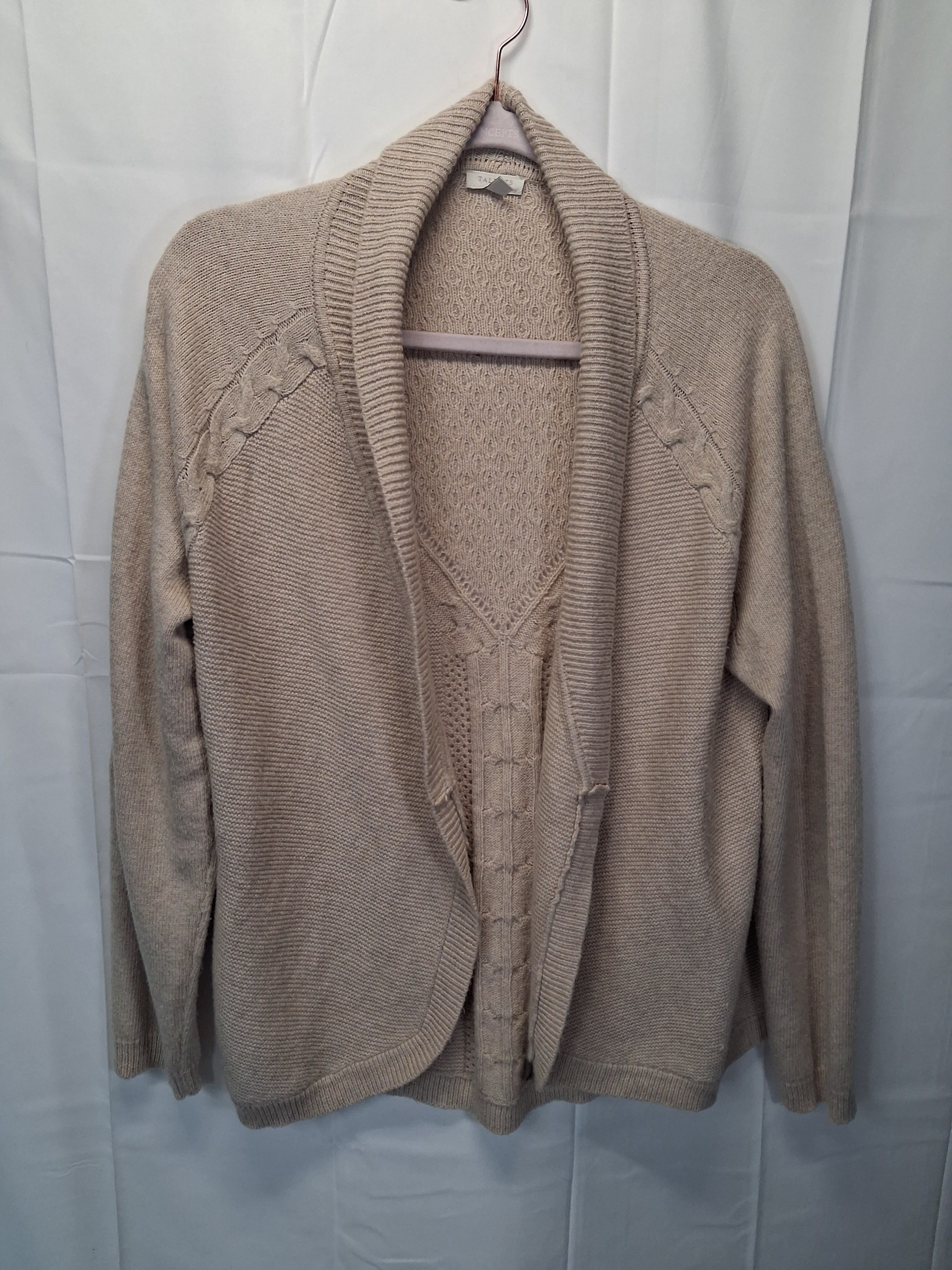 Talbots Cable Knit Open Front Cardigan In Light Beige